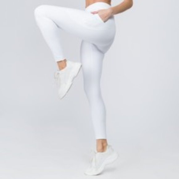 High Waist 5 Pocket Workout Leggings - WHITE - Picture 4 of 6